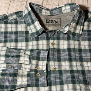 Eddie Bauer Men’s 2XL Green Plaid Button Up Shirt Long Sleeve Outdoor Hiking AB1